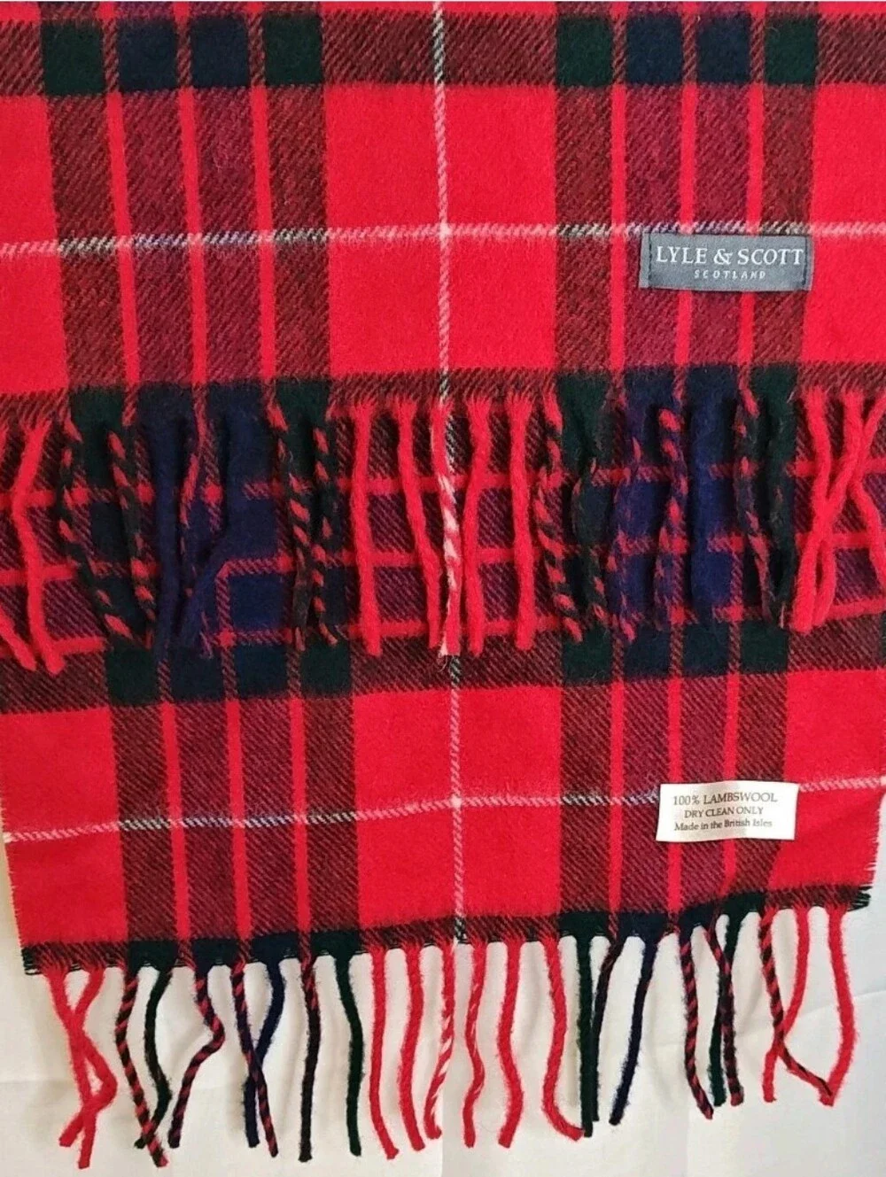 Vintage Lyle Scott Scotland Lamb's Wool Fringed Scarf Irish Tartan Plaid 12/50